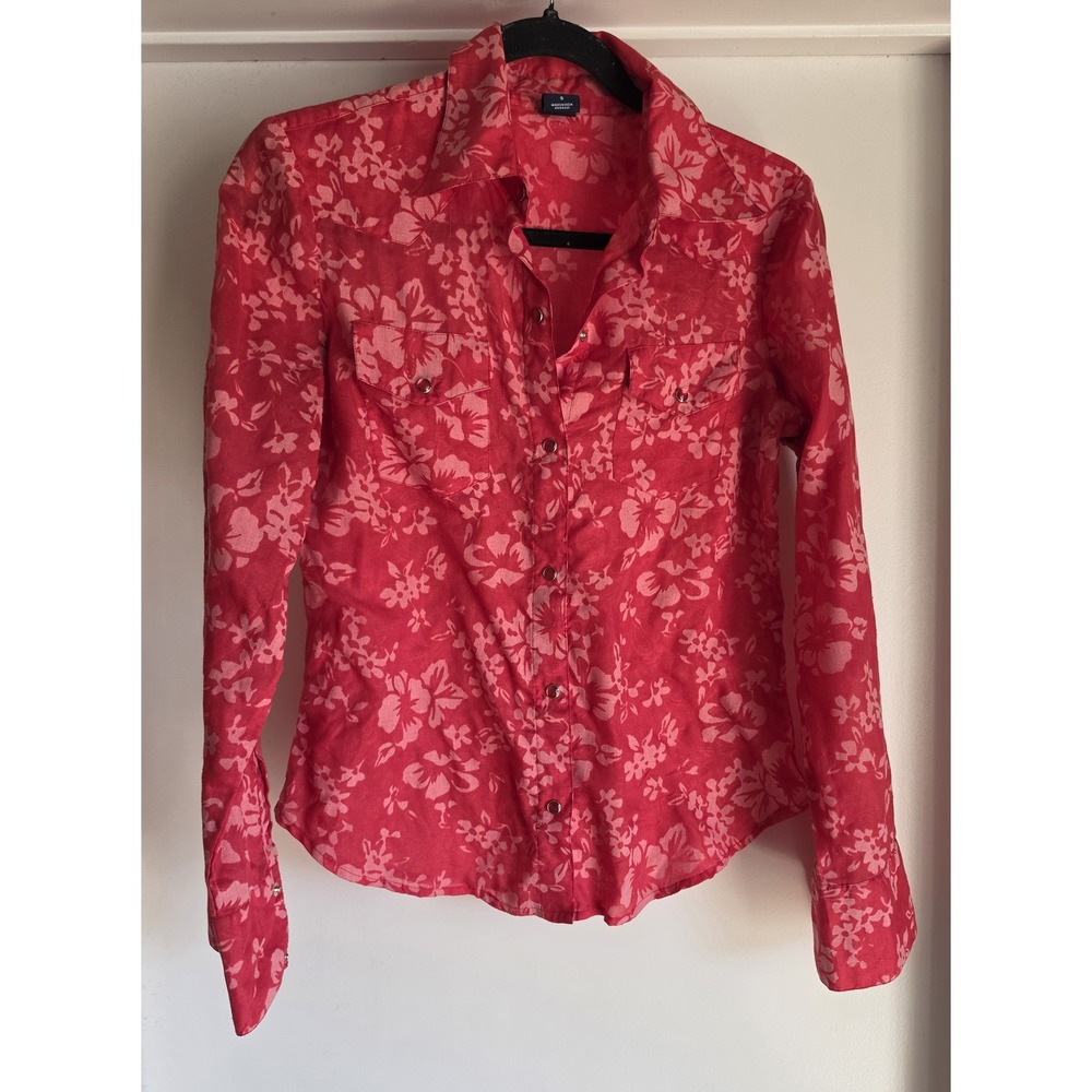 Gap Women S Floral Western Shirt Red Pink Long Sleeve Collared Casual Top